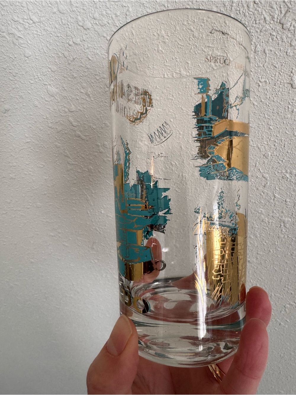 Retro Gold & Teal Mid-Century Highball Glass
